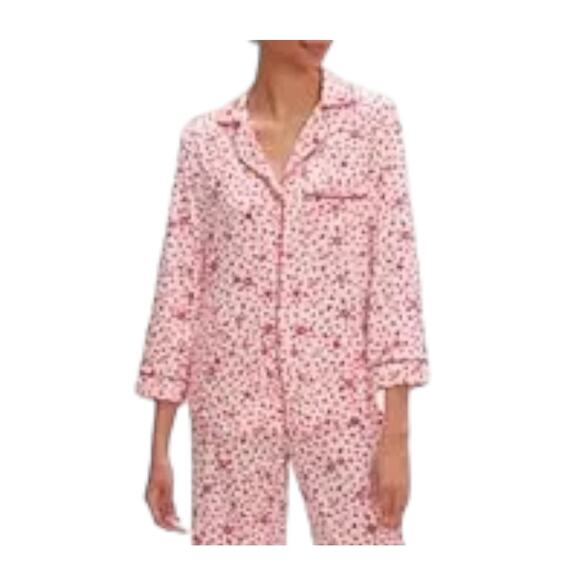 Kate Spade Modal Pajama Top Wmn's Sz M 3/4 Sleeve button Up Pink red Heart s - Picture 4 of 11
